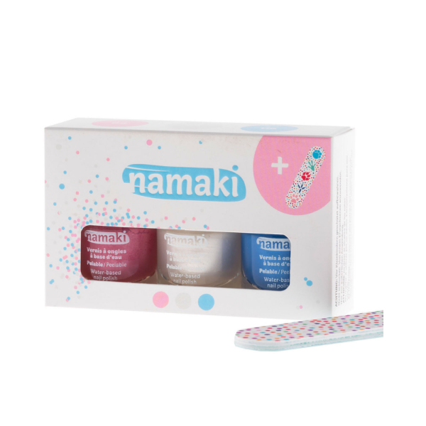 namaki Set 3 x Nagellacken Pink Perlweiß Hellblau Nagelfeile